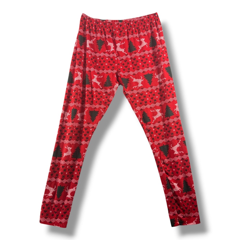 No Boundaries Kids Red Fair Isle Reindeer Christmas Leggings Large 11-13